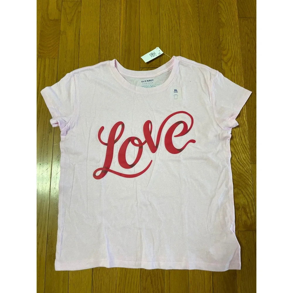 Old Navy Girls XL 14-16 Pink Love‎ Graphic Short Sleeve T-Shirt NWT 844030-08-1